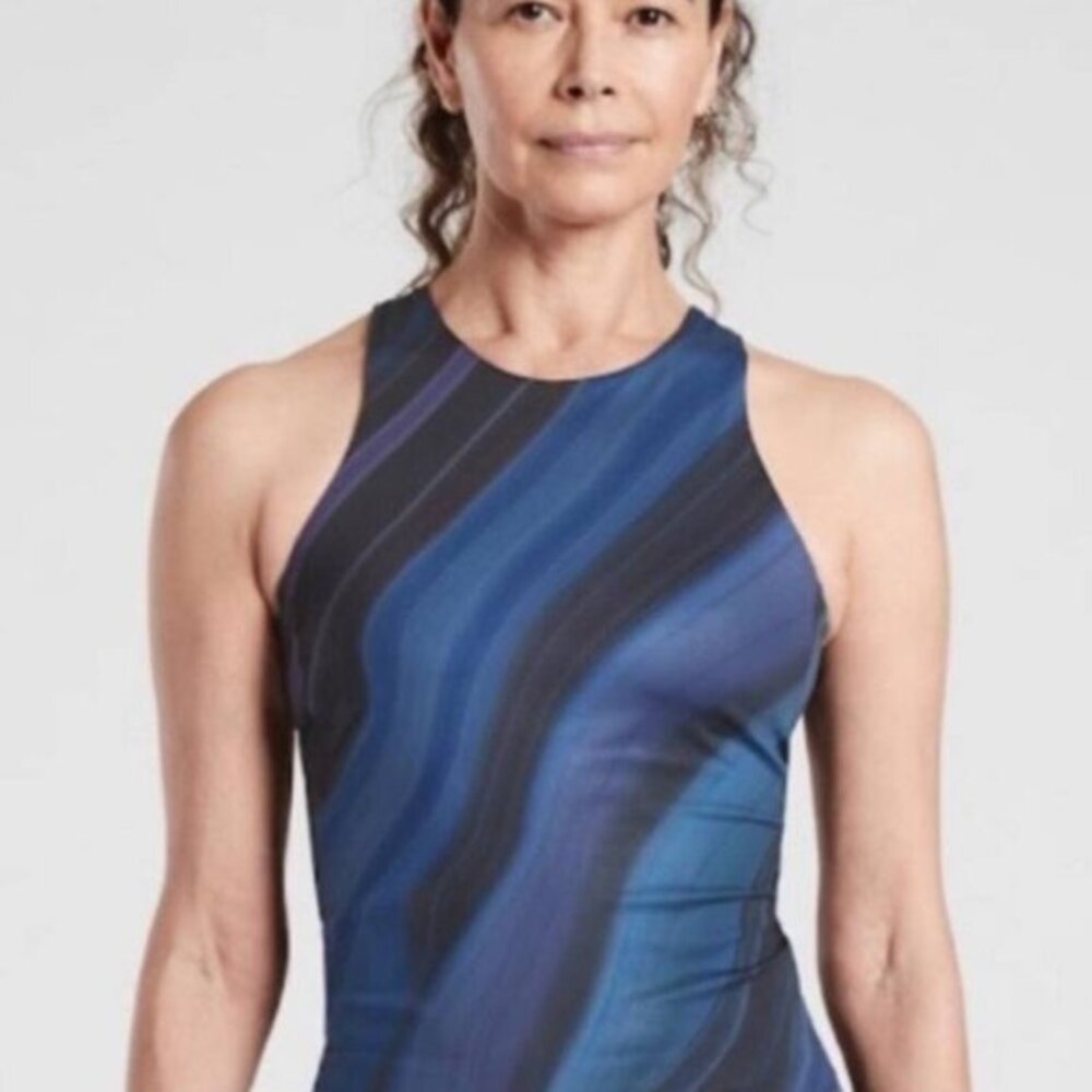 Athleta Women's Lightning Printed Support Racerback Tank Top, Size XS, Blue/Blk‎